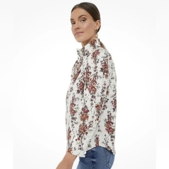Tuckernuck Women's top w/glass buttons Cerise Falling Flowers Bouquet Corrigan M - Picture 9 of 9